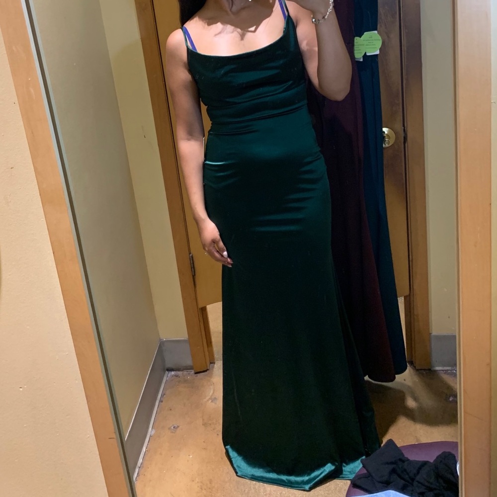 Windsor cowl neck satin dress; medium; hunter green;new only worn once.